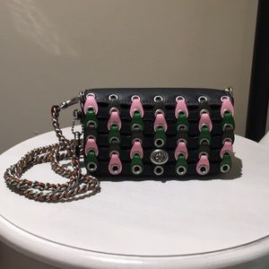Coach Black Green Pink Clutch Crossbody